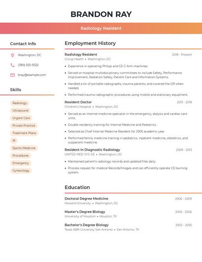 Radiology Resident Resume