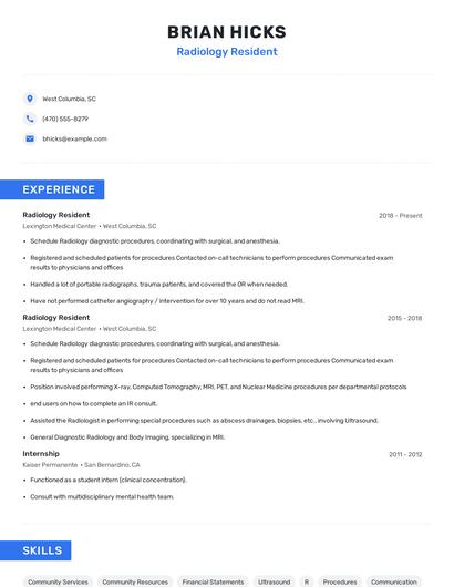 Radiology Resident Resume