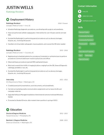 Radiology Resident Resume