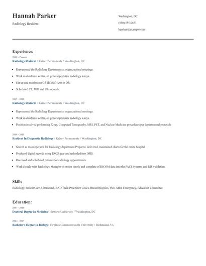 Radiology Resident Resume