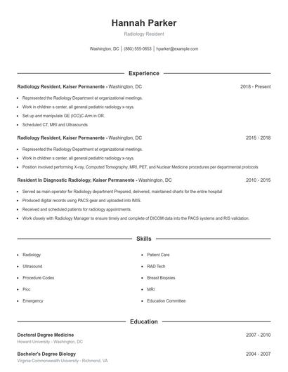 Radiology Resident Resume