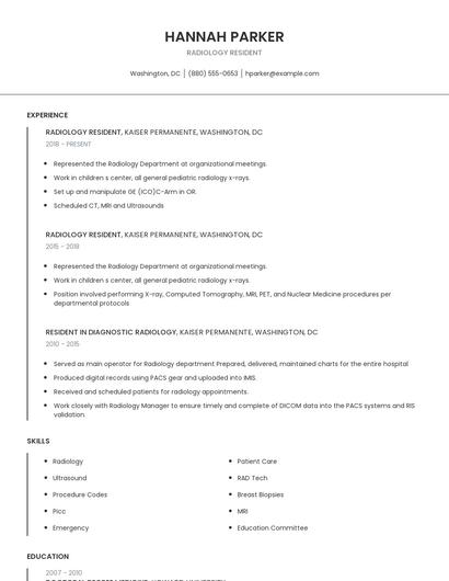 Radiology Resident Resume