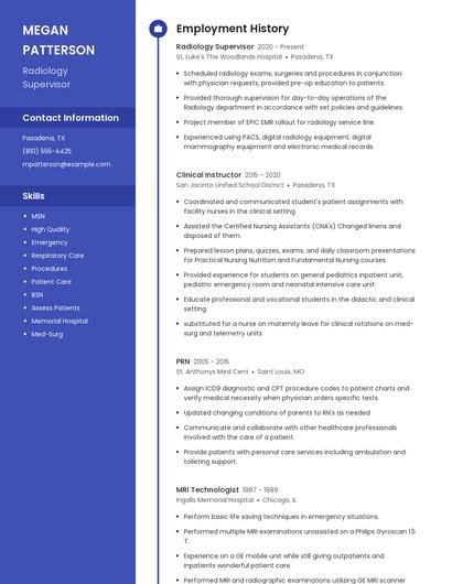 Radiology Supervisor Resume