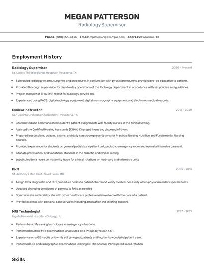 Radiology Supervisor Resume