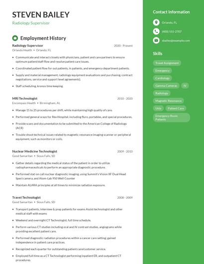 Radiology Supervisor Resume