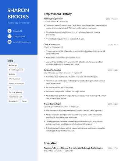 Radiology Supervisor Resume