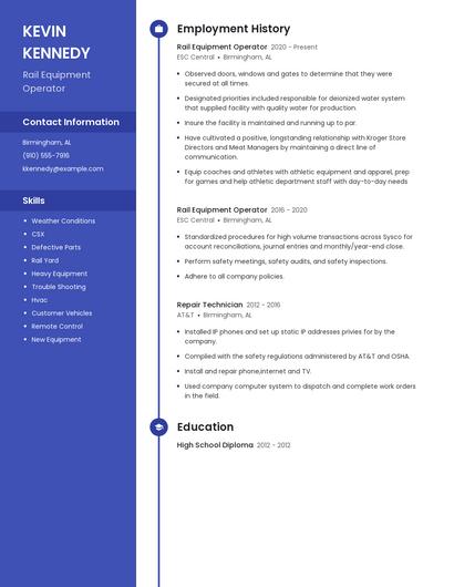 Rail Equipment Operator Resume