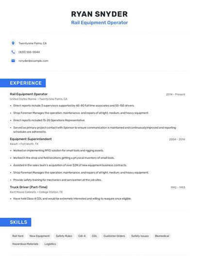Rail Equipment Operator Resume