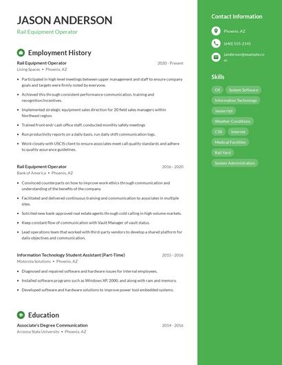 Rail Equipment Operator Resume