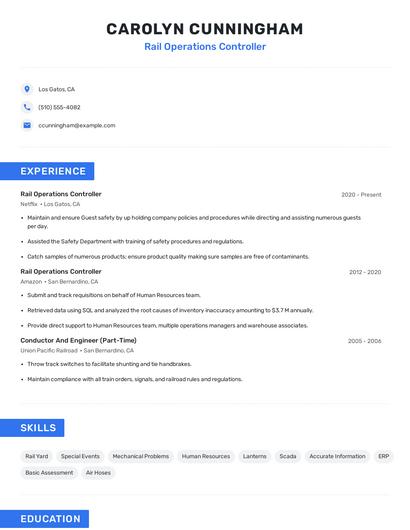 Rail Operations Controller Resume