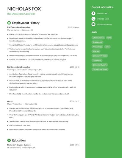 Rail Operations Controller Resume