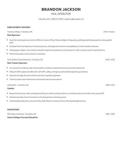 Rail Operator Resume