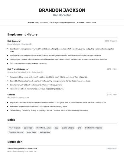 Rail Operator Resume