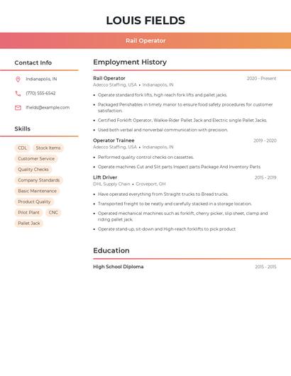 Rail Operator Resume