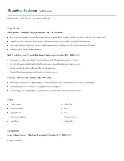 Rail Operator Resume