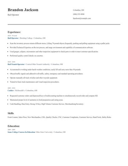 Rail Operator Resume