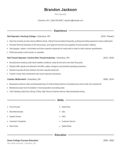 Rail Operator Resume