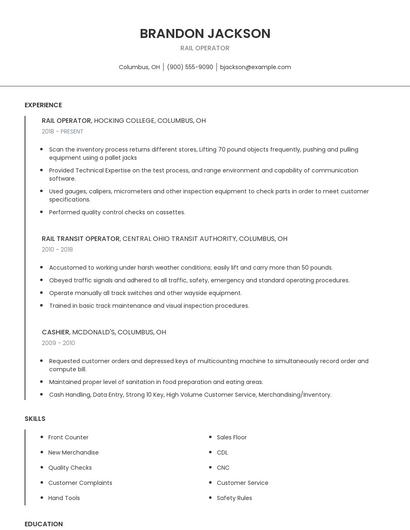 Rail Operator Resume