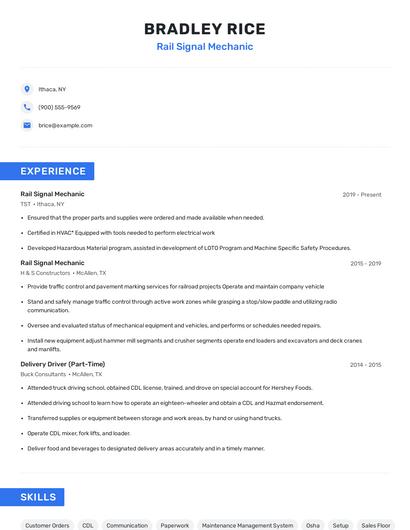 Rail Signal Mechanic Resume