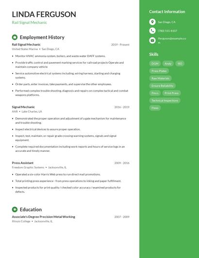 Rail Signal Mechanic Resume