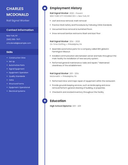 Rail Signal Worker Resume