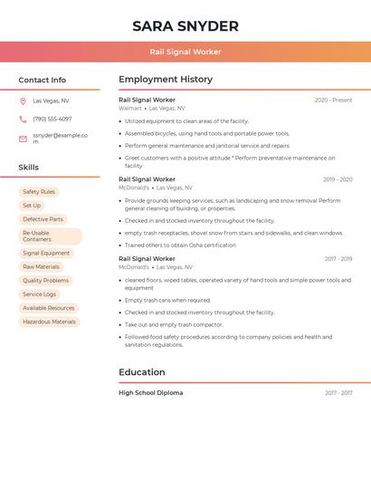 Rail Signal Worker Resume