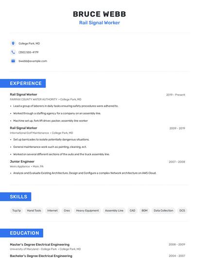 Rail Signal Worker Resume