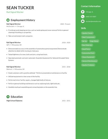 Rail Signal Worker Resume