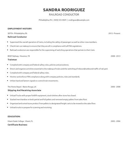 Railroad Conductor Resume
