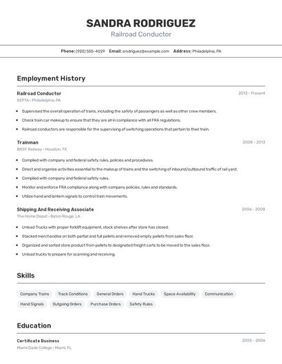 Railroad Conductor Resume
