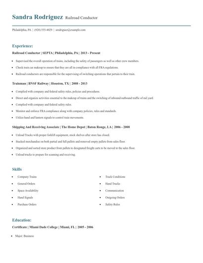 Railroad Conductor Resume