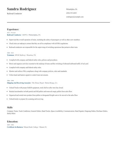 Railroad Conductor Resume