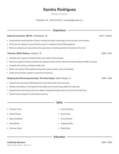 Railroad Conductor Resume
