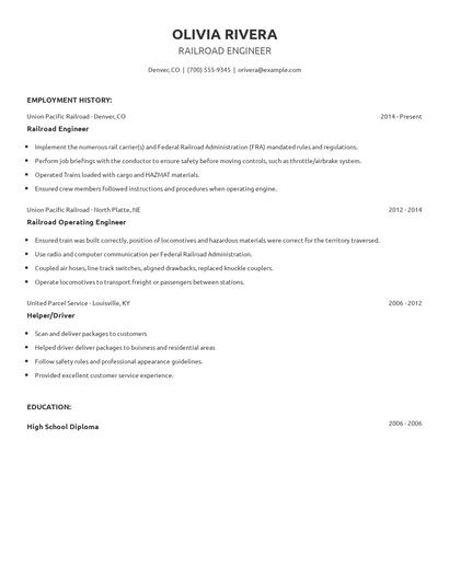 Railroad Engineer Resume