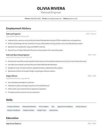 Railroad Engineer Resume