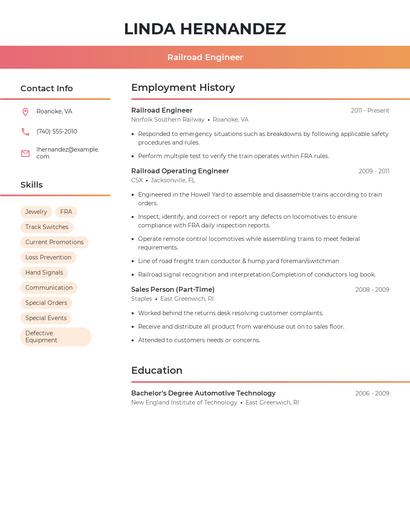 Railroad Engineer Resume