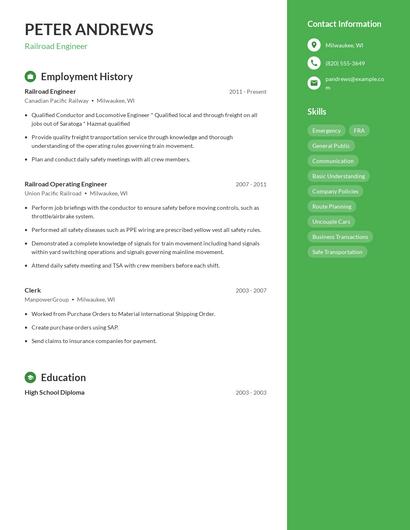 Railroad Engineer Resume
