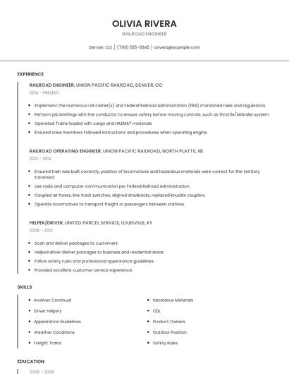 Railroad Engineer Resume