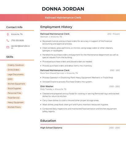 Railroad Maintenance Clerk Resume