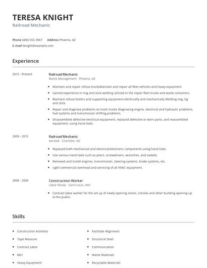 Railroad Mechanic Resume