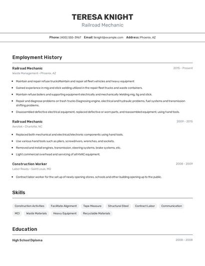 Railroad Mechanic Resume