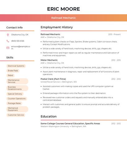 Railroad Mechanic Resume