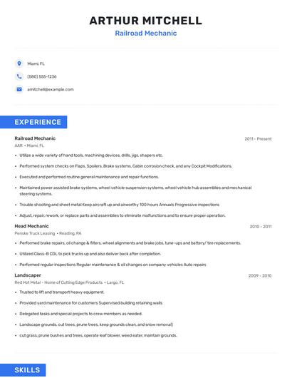 Railroad Mechanic Resume