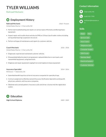 Railroad Mechanic Resume