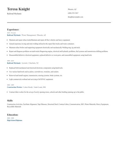 Railroad Mechanic Resume