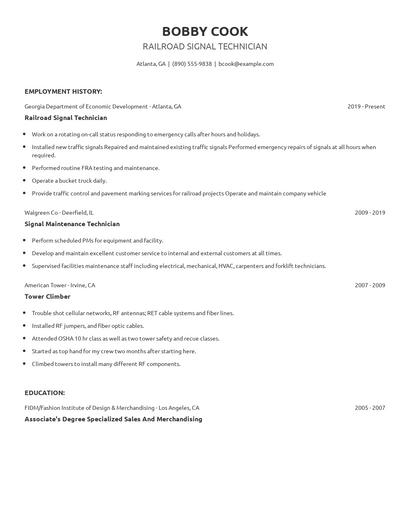 Railroad Signal Technician Resume