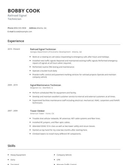 Railroad Signal Technician Resume