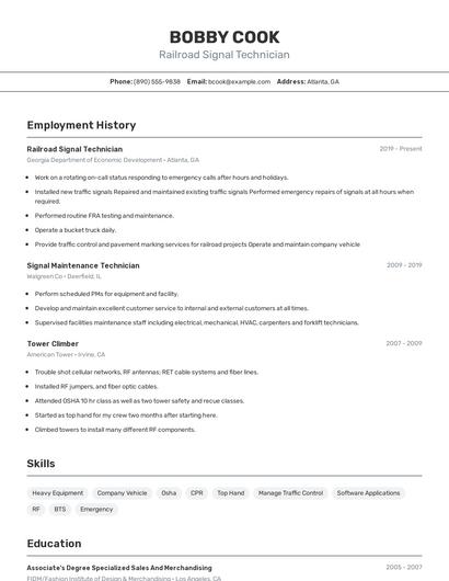 Railroad Signal Technician Resume