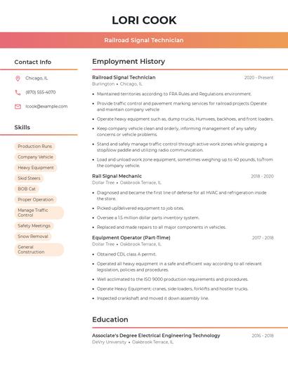 Railroad Signal Technician Resume