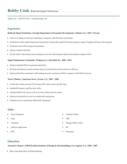 Railroad Signal Technician Resume